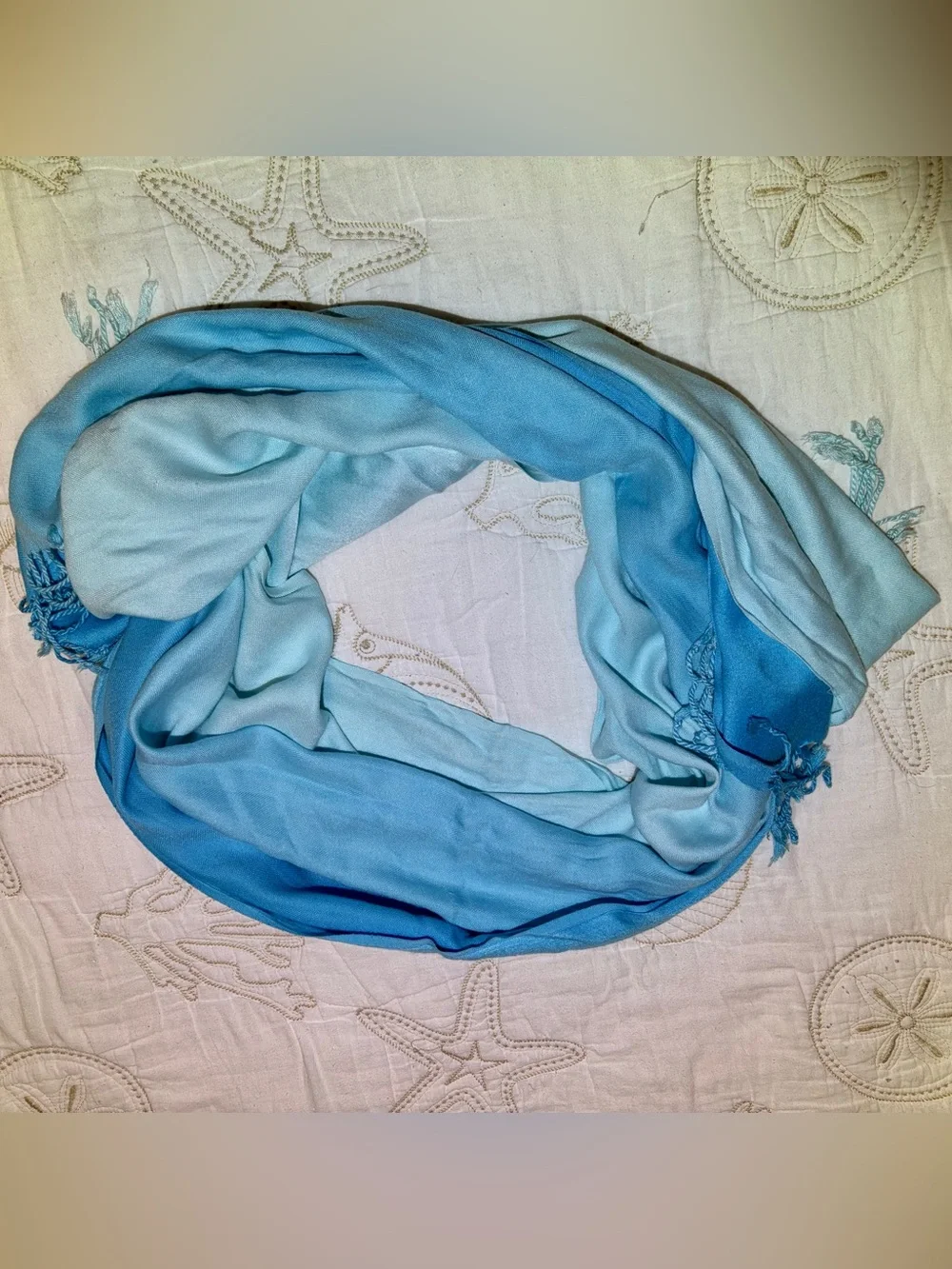 20” x 70” Light Blue Ombre Fringe Hem Women's Scarf Shawl Wrap Sarong Pareo. OS